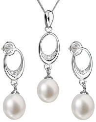 Souprava stříbrných šperků s pravými perlami Pavona 29040.1 (náušnice, řetízek, přívěsek)