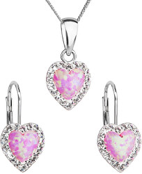 Szív alakú ékszerszett Preciosa kristályokkal 39161.1 & light rose s.opal (fülbevaló, nyaklánc, medál)