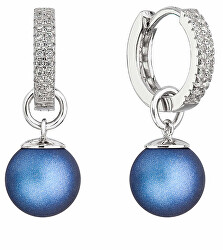 Strieborné náušnice 2v1 s modrými syntetickými perlami a zirkónmi 31298.3