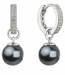Stříbrné náušnice 2v1 s šedými perlami a zirkony 31298.3