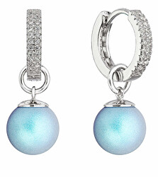 Stříbrné náušnice 2v1 se světle modrými syntetickými perlami 31298.3