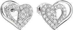 Silberne Ohrringe mit Zirkon weißes Herz 11115.1