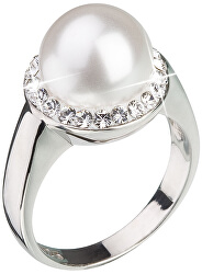 Stříbrný perlový prsten s krystaly Swarovski London Style 35021.1
