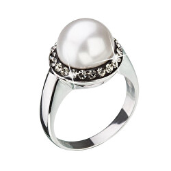 Stříbrný perlový prsten s šedými krystaly Swarovski 35021.3 bl.diamond