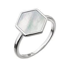 Stříbrný prsten Hexagon s bílou perletí 15021.1