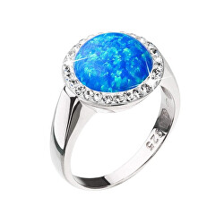 Stříbrný prsten se syntetickým modrým opálem a krystaly Preciosa 35060.1 Blue