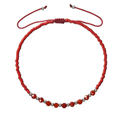 Textilní náramek s červenými Miyuki korálky 13037.3 red