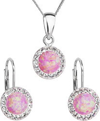 Třpytivá souprava šperků s krystaly Preciosa 39160.1 & light rose s.opal (náušnice, řetízek, přívěsek)