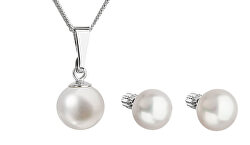 Zvýhodnená strieborná sada s perlou Pavona (náhrdelník, náušnice)