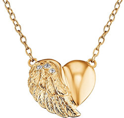 Pozlacený stříbrný náhrdelník Srdce s křídlem a zirkony ERN-LILHW-G