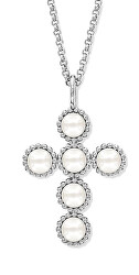 Půvabný stříbrný náhrdelník s perlovým křížkem ERN-GLORY-CROSS (řetízek, přívěsek)