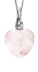 Romantický stříbrný náhrdelník s růženínem ERN-HEART-RQ (řetízek, přívěsek)