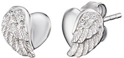 Strieborné náušnice Srdce s anjelským krídlom a zirkónmi ERE-LILHW-ST