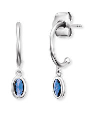 Ezüst félkör alakú fülbevalók kék cirkónium kővel ERE-JOY-B-CR