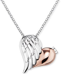 Stříbrný bicolor náhrdelník Medailonek srdce s křídlem ERN-WITHLOVE-2B