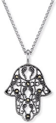 Stříbrný náhrdelník Ruka Fatimy s markazity ERN-LILHAND-MA