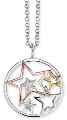 Stříbrný tricolor náhrdelník Hvězdy se zirkony ERN-STARS-TRI-Z