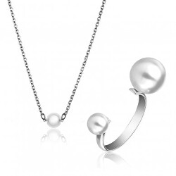 Očarujúca sada šperkov s perlami WS098S (prsteň, náhrdelník)