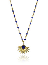 Pozlátený dámsky náhrdelník s modrými korálkami EWN23039G