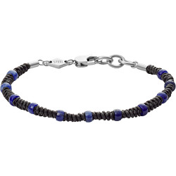 Stilvolles Lederarmband mit blauen Perlen JF03621040
