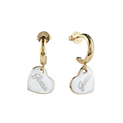 Pozlacené náušnice s přívěsky srdce Vintage Guess JUBE05151JWYGWHT/U
