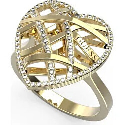 Slušivý pozlacený prsten Heart Cage JUBR03101JWYG