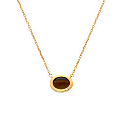 Elegantní pozlacený náhrdelník s tygřím okem a diamantem Gemstones DN201
