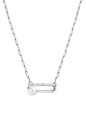 Elegáns ezüst nyaklánc gyémánttal és gyönggyel Linked DN172