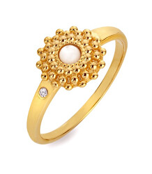 Krásný pozlacený prsten s diamantem a perletí Jac Jossa Soul DR280