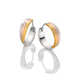 Nadčasové stříbrné tricolor náušnice s diamanty Trio DE841