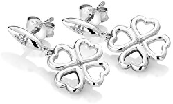 Stříbrné čtyřlístkové náušnice s diamanty Lucky in Love DE634