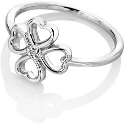 Stříbrný čtyřlístkový prsten s diamantem Lucky in Love DR215