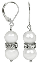 Elegantné náušnice s pravými bielymi perlami a kryštály JL0278