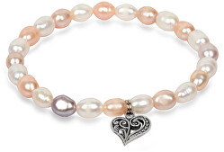 Zartes Armband aus echten Perlen mit Edelstahl Herz JL0293