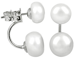 Originelle doppel Ohrringe mit echten weißen Perlen JL0287
