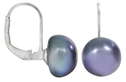 Náušnice s pravou kovovo modrou perlou JL0057