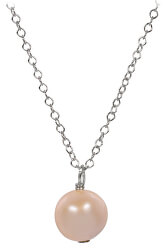 Pravá perla lososové barvy na stříbrném řetízku JL0090 (řetízek, přívěsek)