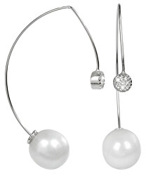 Stříbrné dvojité náušnice s pravými bílými perlami a zirkonem Dual JL0259