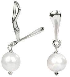 Stříbrné náušnice klipsy s pravou bílou perlou JL0155