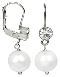 Silber Ohrringe mit weißer Perle und Kristall JL0209