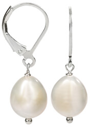 Stříbrné náušnice s pravou bílou perlou JL0148