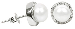 Kristályokkal díszített ezüst igazgyöngy fülbevaló JL0290