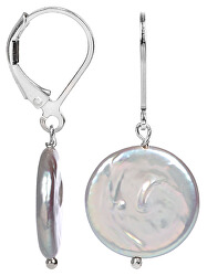 Stříbrné náušnice s pravou šedou perlou JL0273