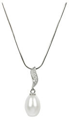 Stříbrný náhrdelník s perlou a zirkony JL0200 (řetízek, přívěsek)