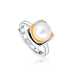 Bicolor strieborný prsteň s pravou perlou JL0623