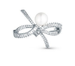 Broșă strălucitoare pentru femei Fundiță cu perlă autentică și cristale JL0842