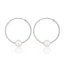 Stříbrné náušnice kruhy s pravými bílými perlami JL0633