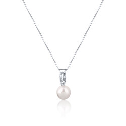 Elegantní náhrdelník s pravou perlou a zirkony JL0748 (řetízek, přívěsek)