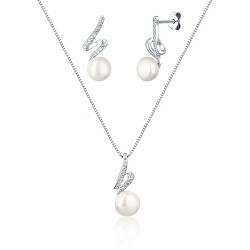 Elegantní set šperků s pravou perlou a zirkony JL0746 (řetízek, přívěsek, náušnice)