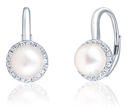 Elegantné strieborné náušnice s perlou a zirkónmi JL0640